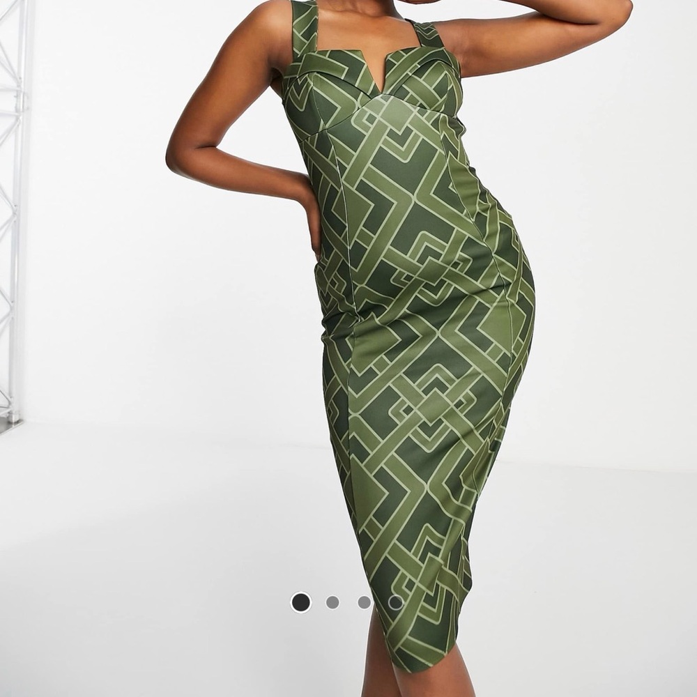 ASOS Olive Green Geometric Midi Dress